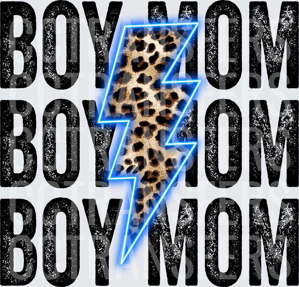 Boy Mom Repeat Leopard Neon Lightning Bolt (DTF)