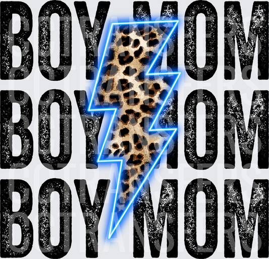 Boy Mom Repeat Leopard Neon Lightning Bolt (DTF)