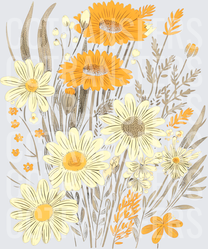 Golden Wildflower Daisy Meadow Botanical Illustration (DTF)