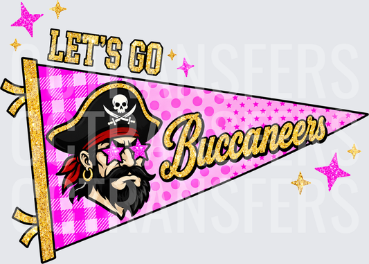 Let's Go Buccaneers Pink Glitter Pennant Pirate (DTF)
