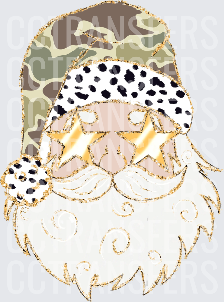 Camo Santa Star Sunglasses Dalmatian Hat Gold Glitter (DTF)
