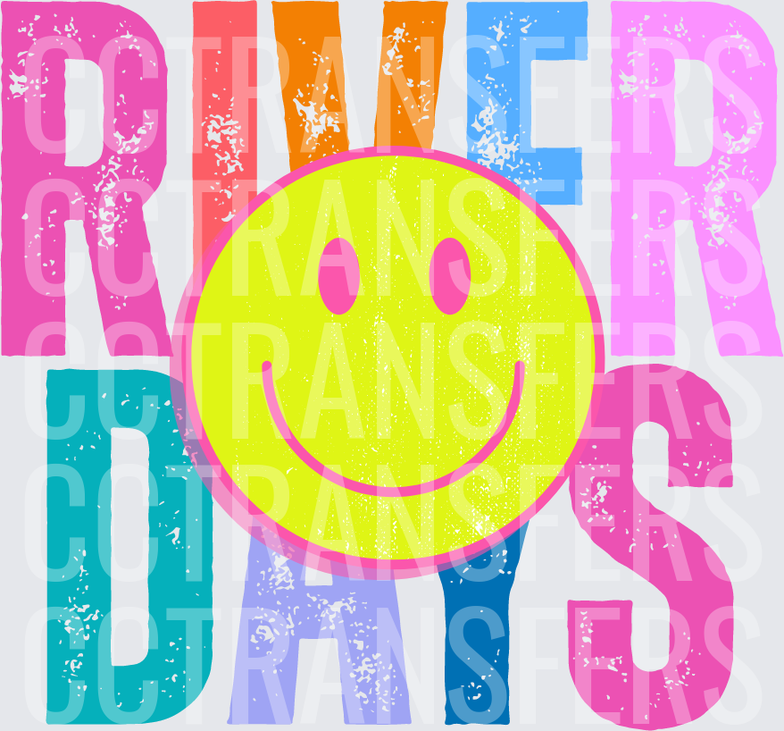 River Days Colorful Smiley Face Distressed Retro (DTF)