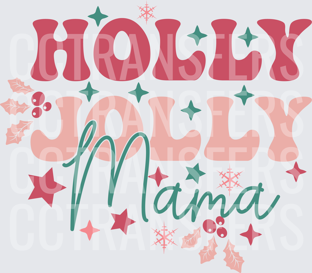 Holly Jolly Mama Retro Christmas Stars Holly Berries (DTF)