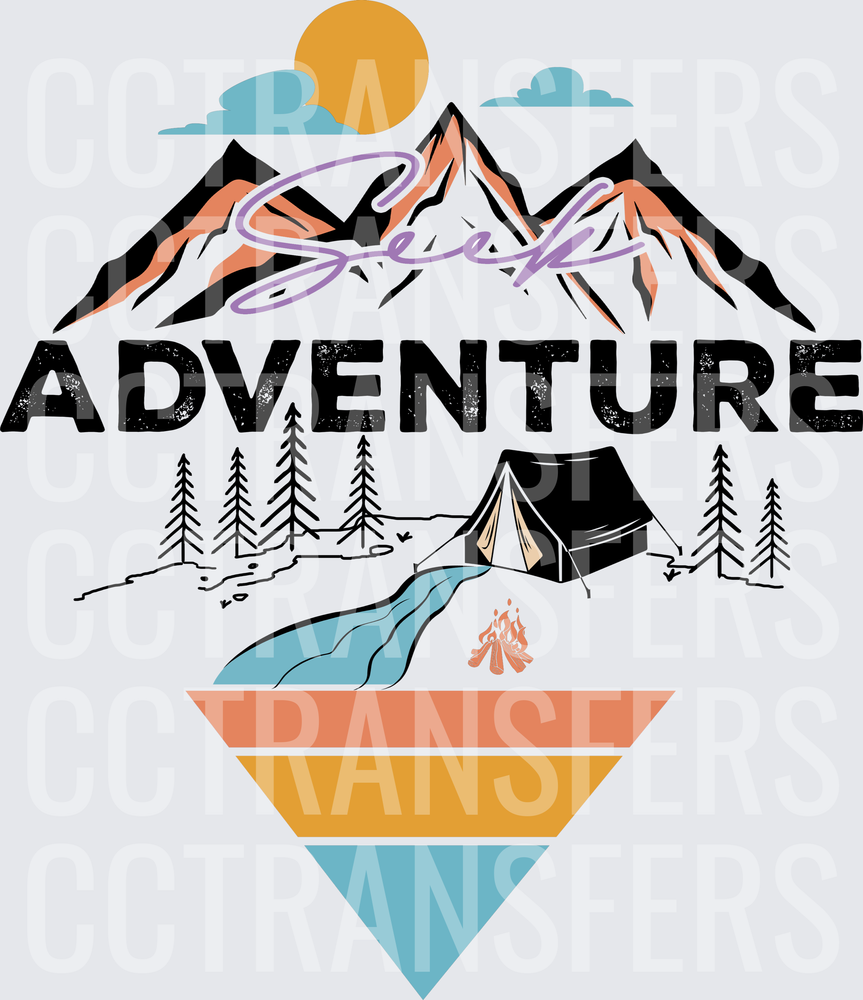 Seek Adventure Mountain Camping Scene Retro Badge (DTF)