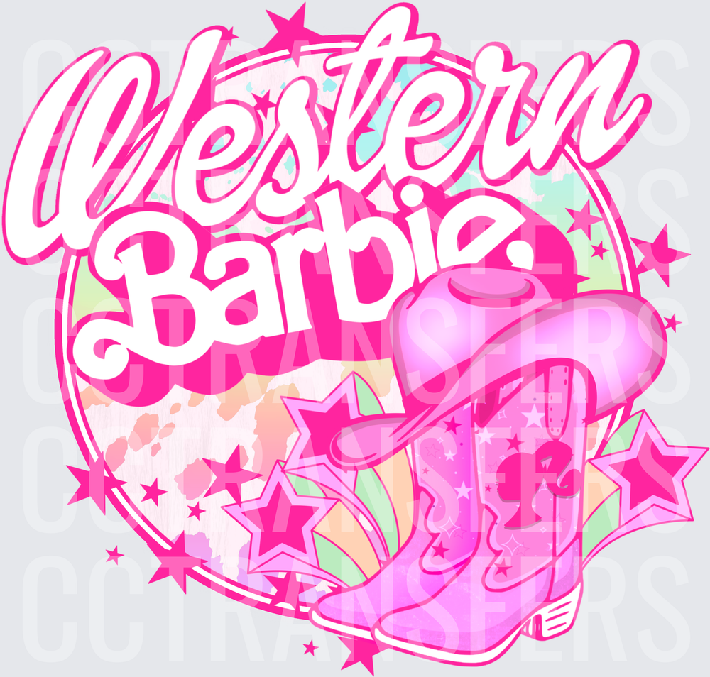 Western Barbie Pink Cowgirl Boots & Hat Stars (DTF)