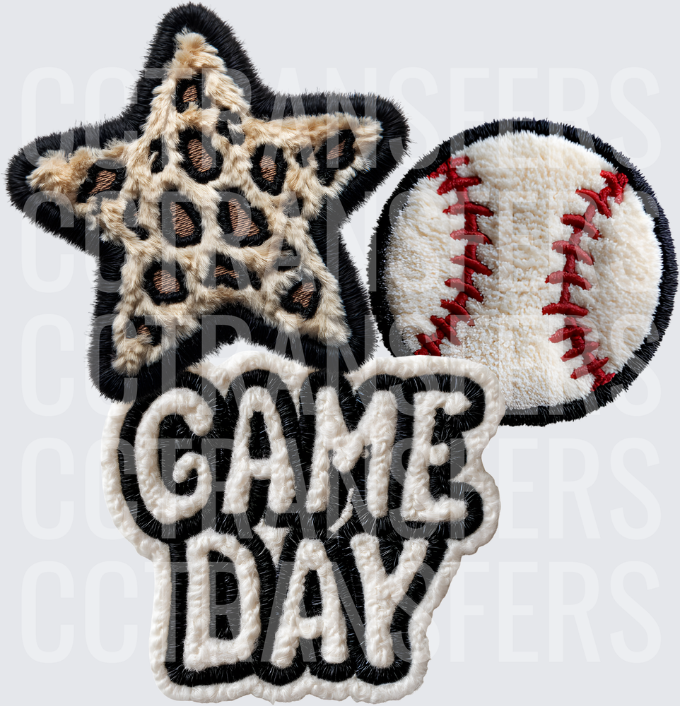 Game Day Leopard Star Baseball Chenille Patch Design (DTF)