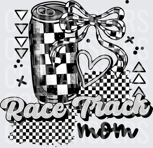 Race Track Mom Checkered Soda Can Bow Heart (DTF)