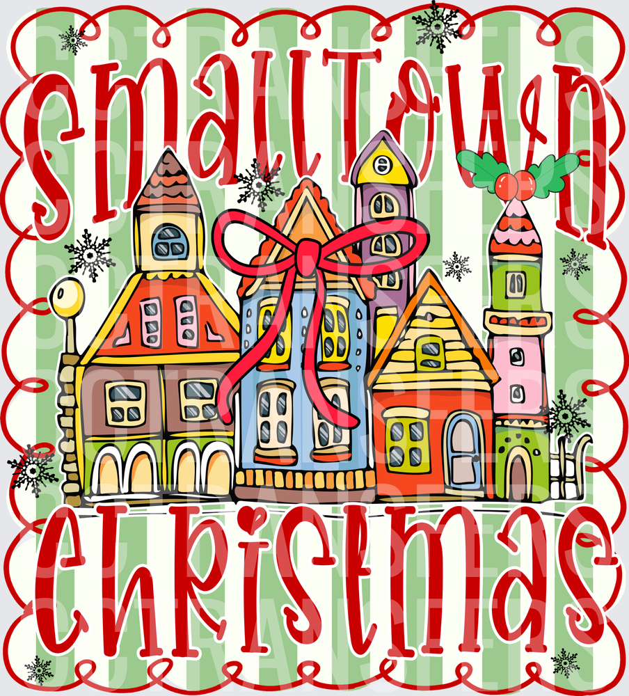 Small Town Christmas Whimsical Village Colorful Buildings (DTF)