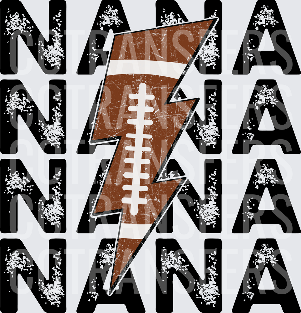 Nana Football Lightning Bolt Distressed Stacked (DTF)