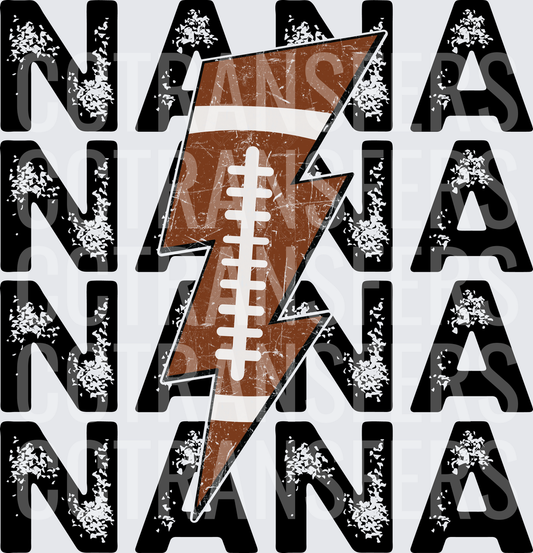 Nana Football Lightning Bolt Distressed Stacked (DTF)