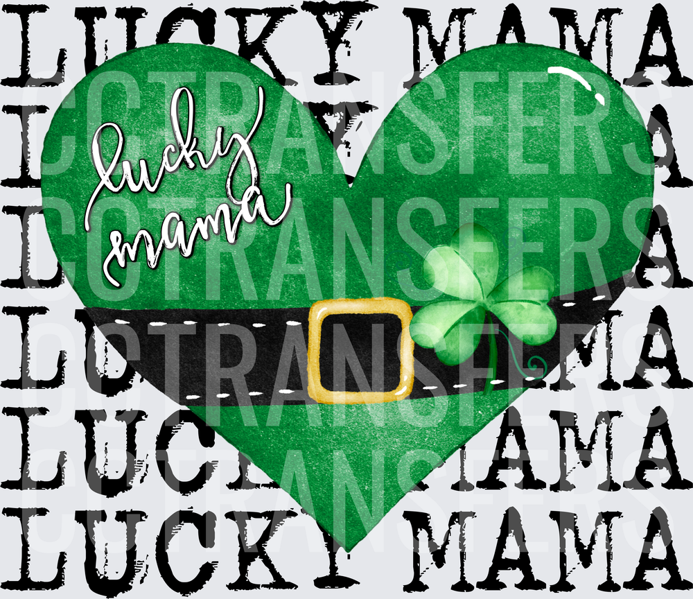 Lucky Mama Green Heart Shamrock Belt Buckle St. Patrick's Day (DTF)