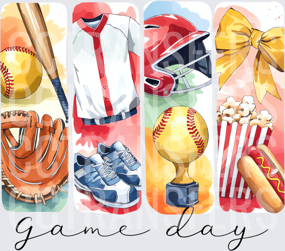 Game Day Softball Watercolor Collage (DTF)