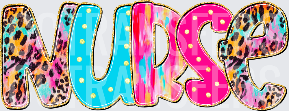 Colorful Leopard Print Polka Dot NURSE Bold Letter Design (DTF)