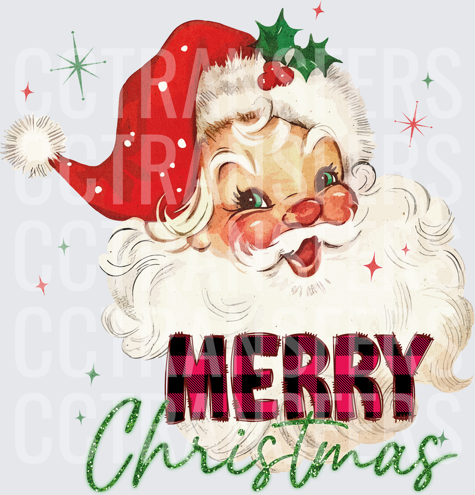 Retro Santa Merry Christmas Buffalo Plaid Holiday (DTF)