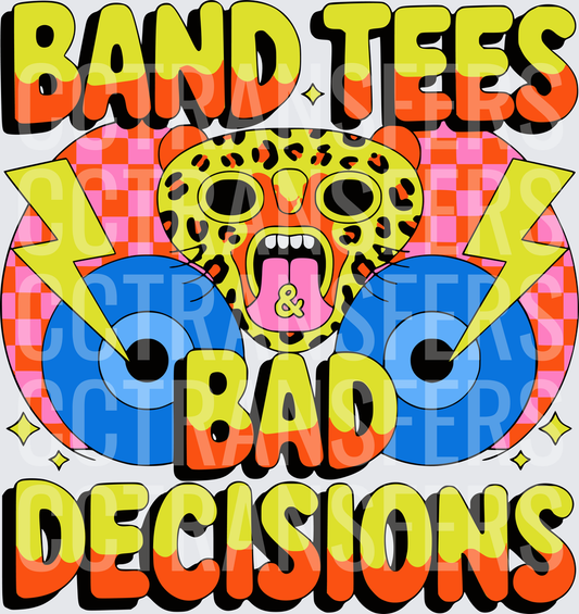 Band Tees & Bad Decisions Retro Leopard Vinyl Records (DTF)