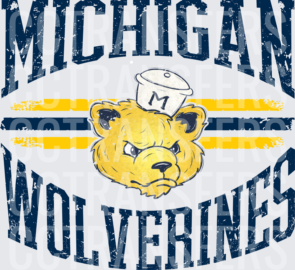 Vintage Wolverine Bear Mascot Distressed Arch Stripes (DTF)