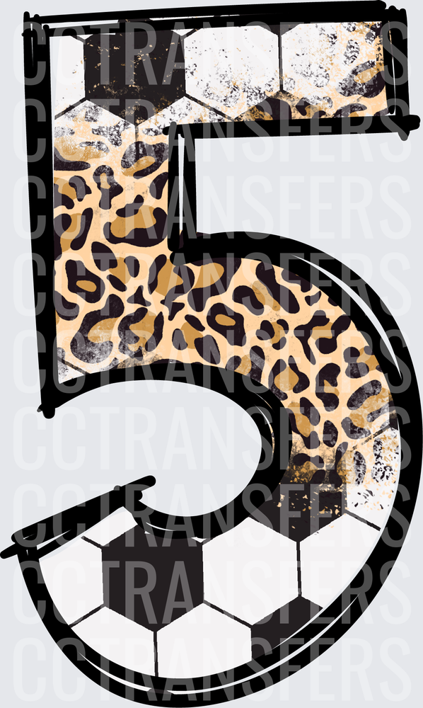 Number 5 Leopard Print Soccer Ball Pattern (DTF)