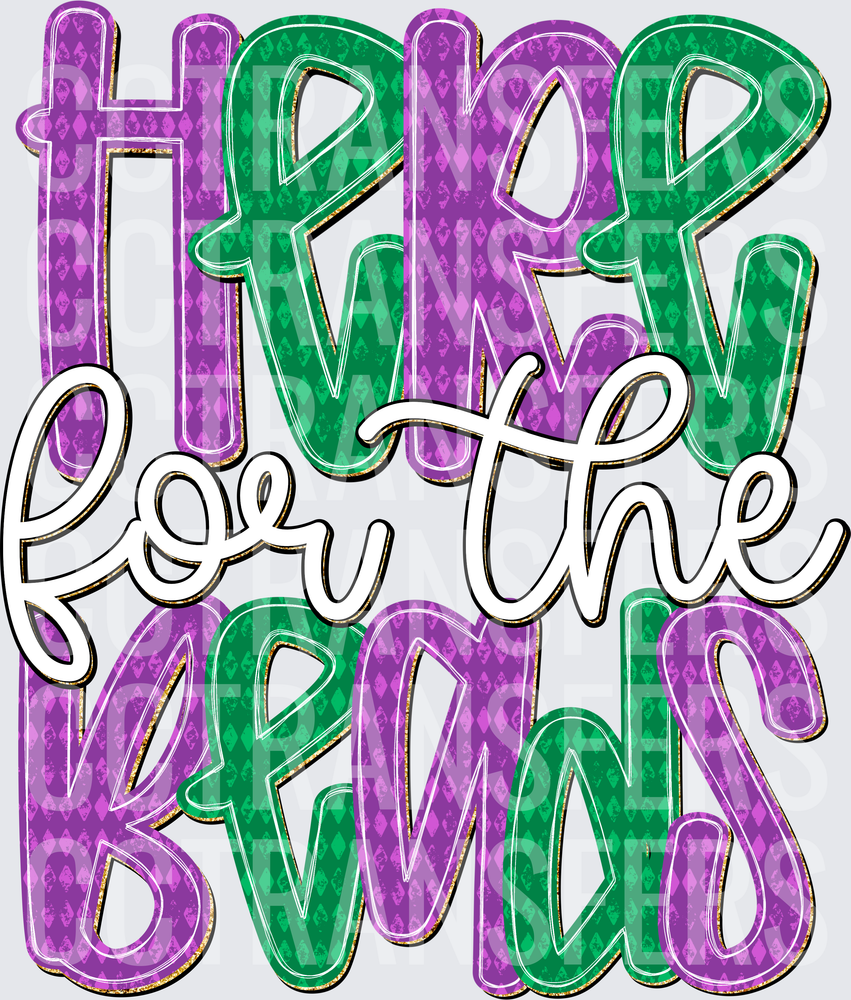 Here For The Beads Mardi Gras Purple Green (DTF)