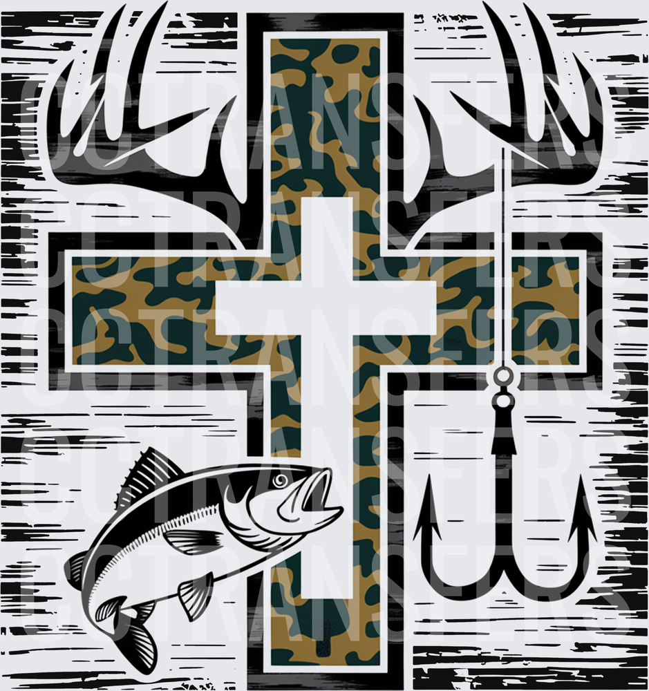 Camo Cross Deer Antlers Bass Fish Treble Hook Outdoors (DTF)