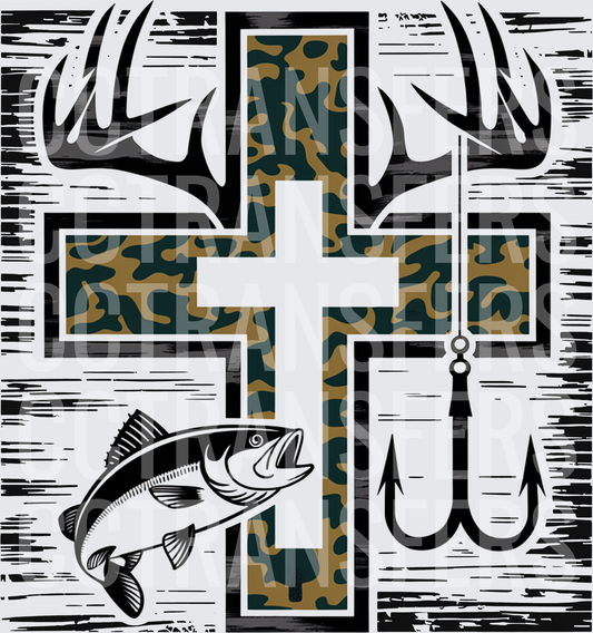 Camo Cross Deer Antlers Bass Fish Treble Hook Outdoors (DTF)