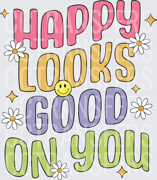 Happy Looks Good On You Retro Groovy Daisy Smiley (DTF)