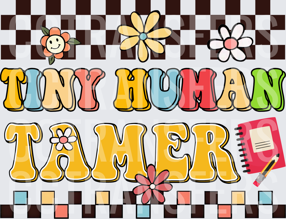 Tiny Human Tamer Retro Groovy Floral Teacher (DTF)