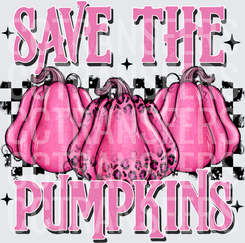 Save The Pumpkins Pink Leopard Checkered Halloween (DTF)