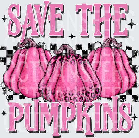 Save The Pumpkins Pink Leopard Checkered Halloween (DTF)