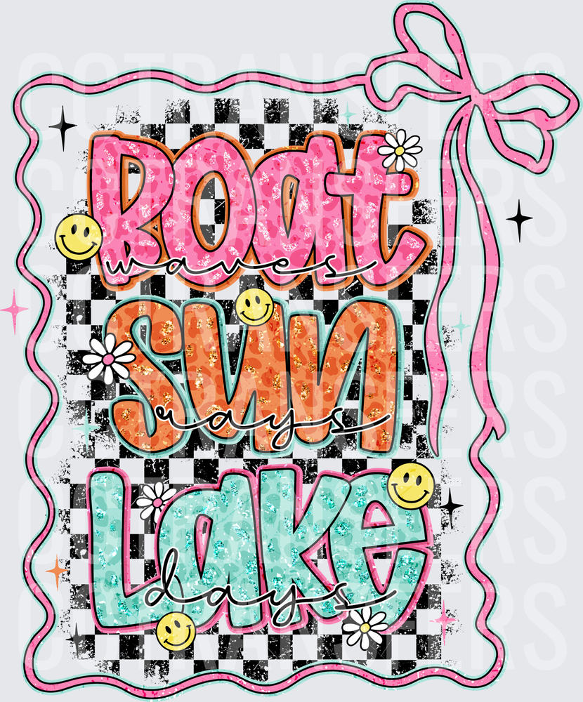 Boat Waves Sun Days Lake Days Checkered Bow Retro (DTF)