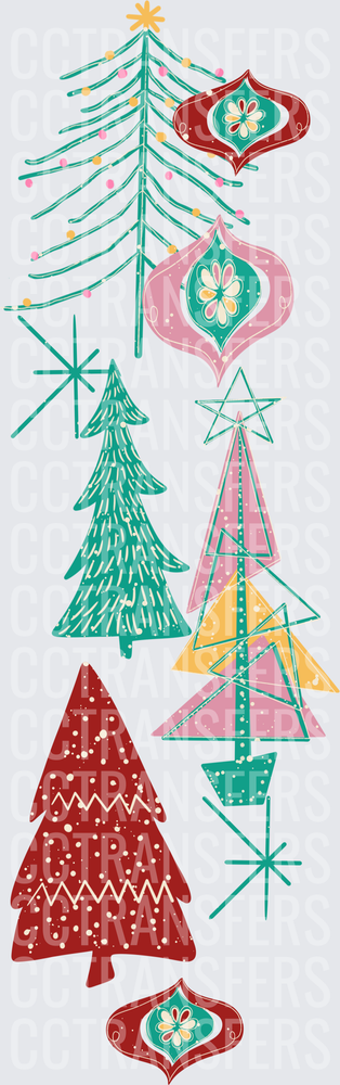 Retro Mid-Century Christmas Trees and Ornaments (DTF)