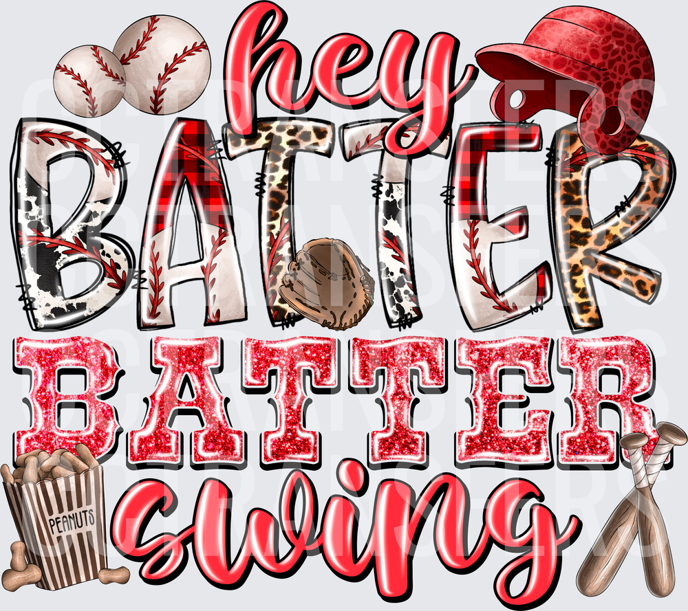 Hey Batter Batter Swing Baseball Mixed Pattern (DTF)