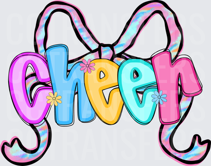 Pastel Tie Dye Cheer Bow Floral Letter Design (DTF)
