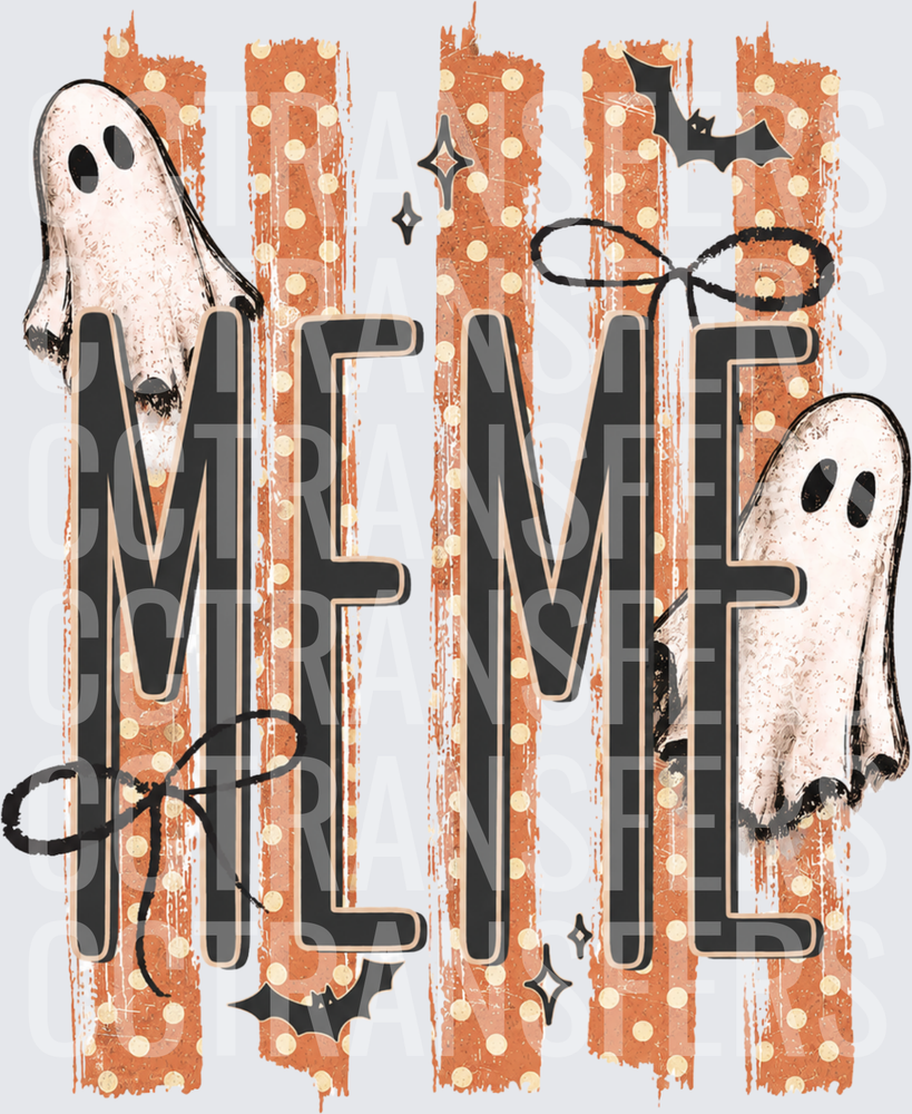 Halloween Meme Ghost Stripe Polka Dot Bat Design (DTF)