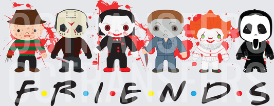 Horror Icons Friends Parody Chibi Squad Blood Splatter (DTF)