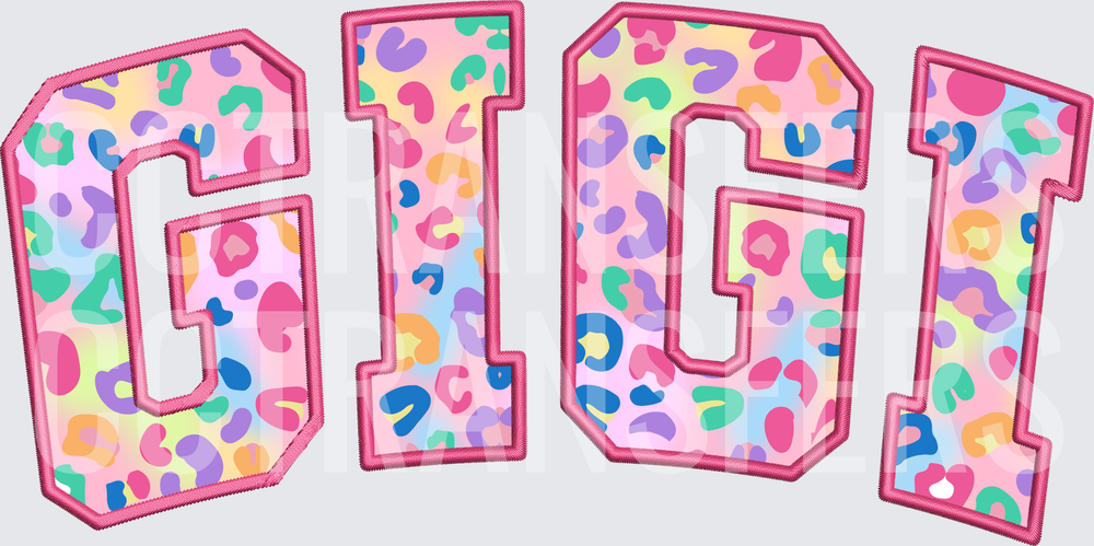 Gigi Colorful Leopard Print Varsity Letter Design (DTF)