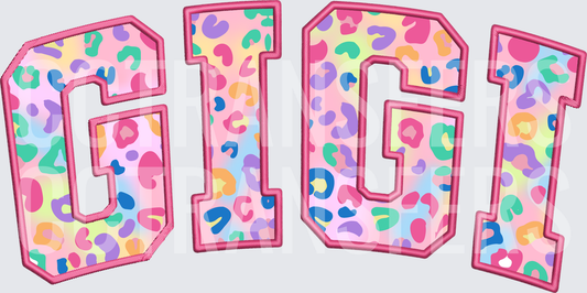 Gigi Colorful Leopard Print Varsity Letter Design (DTF)