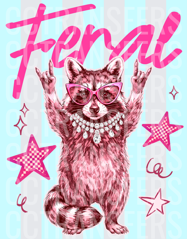 Feral Raccoon Pink Glam Rock Hands Diamond Necklace (DTF)