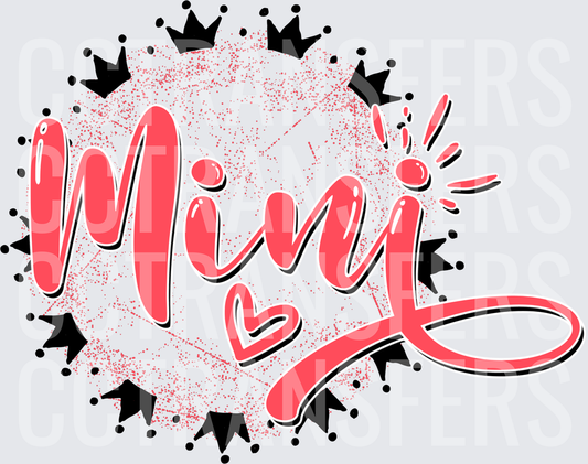 Mini Script Lettering Pink Crowns Distressed Circle (DTF)