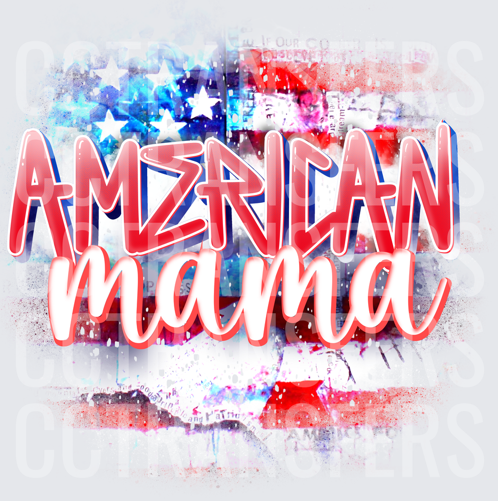 American Mama Patriotic Flag Watercolor Graffiti (DTF)