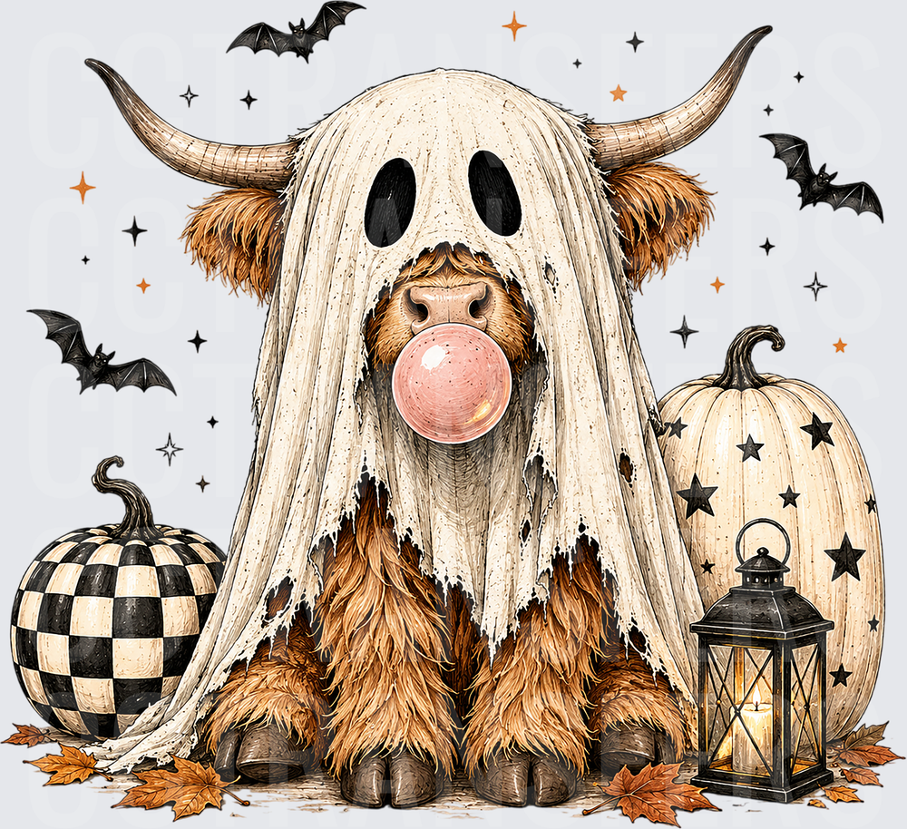 Halloween Ghost Highland Cow Bubblegum Pumpkins Bats (DTF)