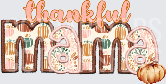 Thankful Mama Fall Pumpkin Embroidery Style (DTF)