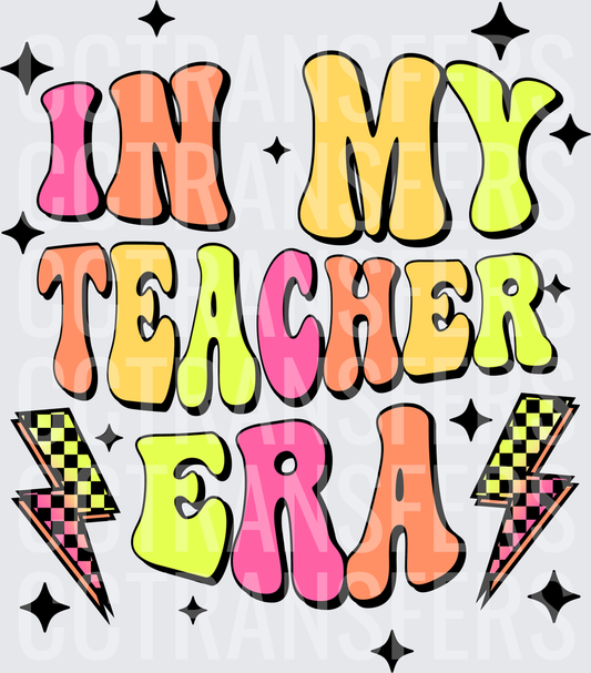 In My Teacher Era Retro Groovy Lightning Bolt (DTF)