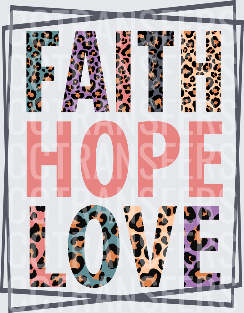 Faith Hope Love Colorful Leopard Print Lettering (DTF)