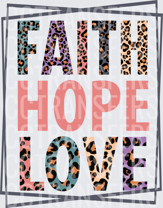 Faith Hope Love Colorful Leopard Print Lettering (DTF)
