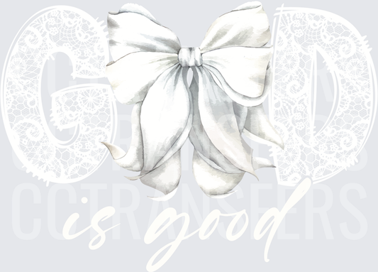 Elegant White Satin Ribbon Bow Watercolor (DTF)