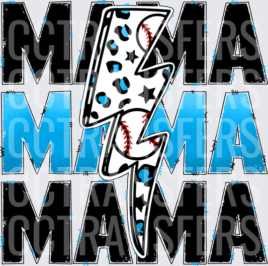 Mama Baseball Lightning Bolt Leopard Print Stacked (DTF)