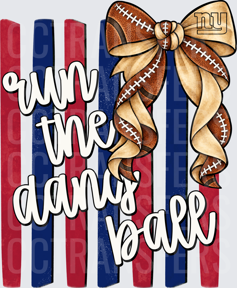 Run The Damn Ball Football Bow Blue Red Stripes (DTF)