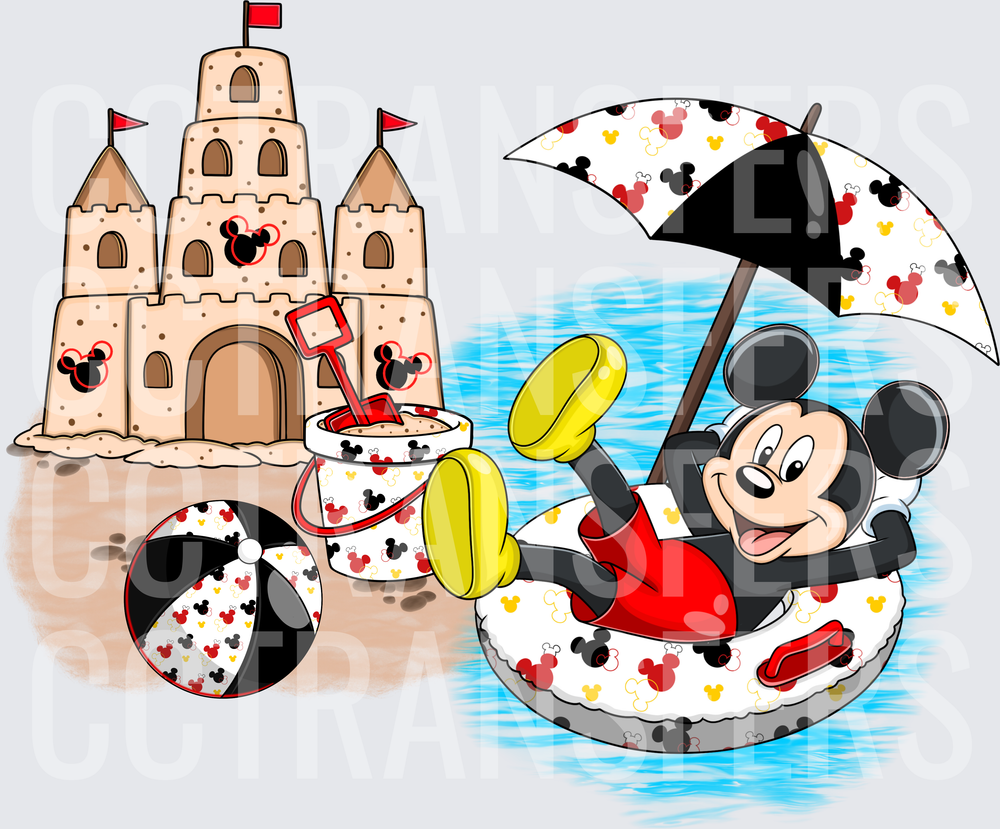 Cartoon Mouse Beach Day Sandcastle Float Umbrella (DTF)