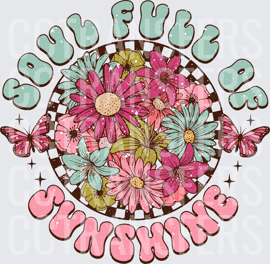 Soul Full of Sunshine Retro Floral Checker Butterfly (DTF)