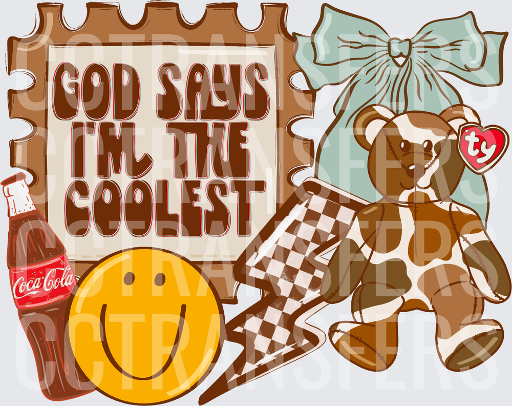 God Says I'm The Coolest Retro Y2K Collage Bear (DTF)